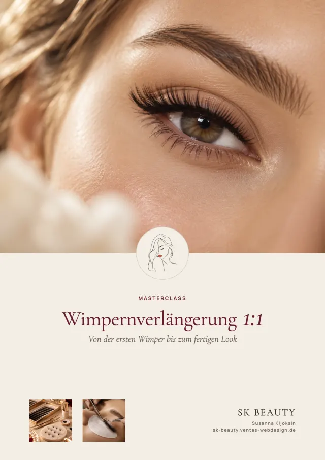 Titelseite des SK Beauty Schulungshandbuchs Wimpernverlängerung 1:1